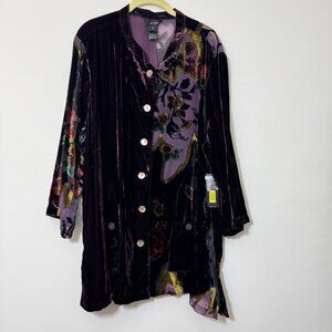 Ali Miles Art To Wear Velvet Burnout Floral Tunic Size 3X Boho Colorful  New